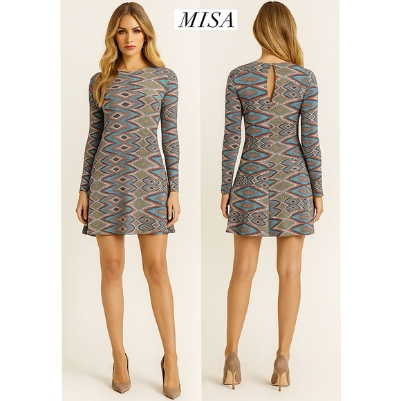 Misa Los Angeles Dresses & Skirts - MISA Los Angeles Prism Print Slinky Swing Dress Long Sleeve Mosaic Southwestern